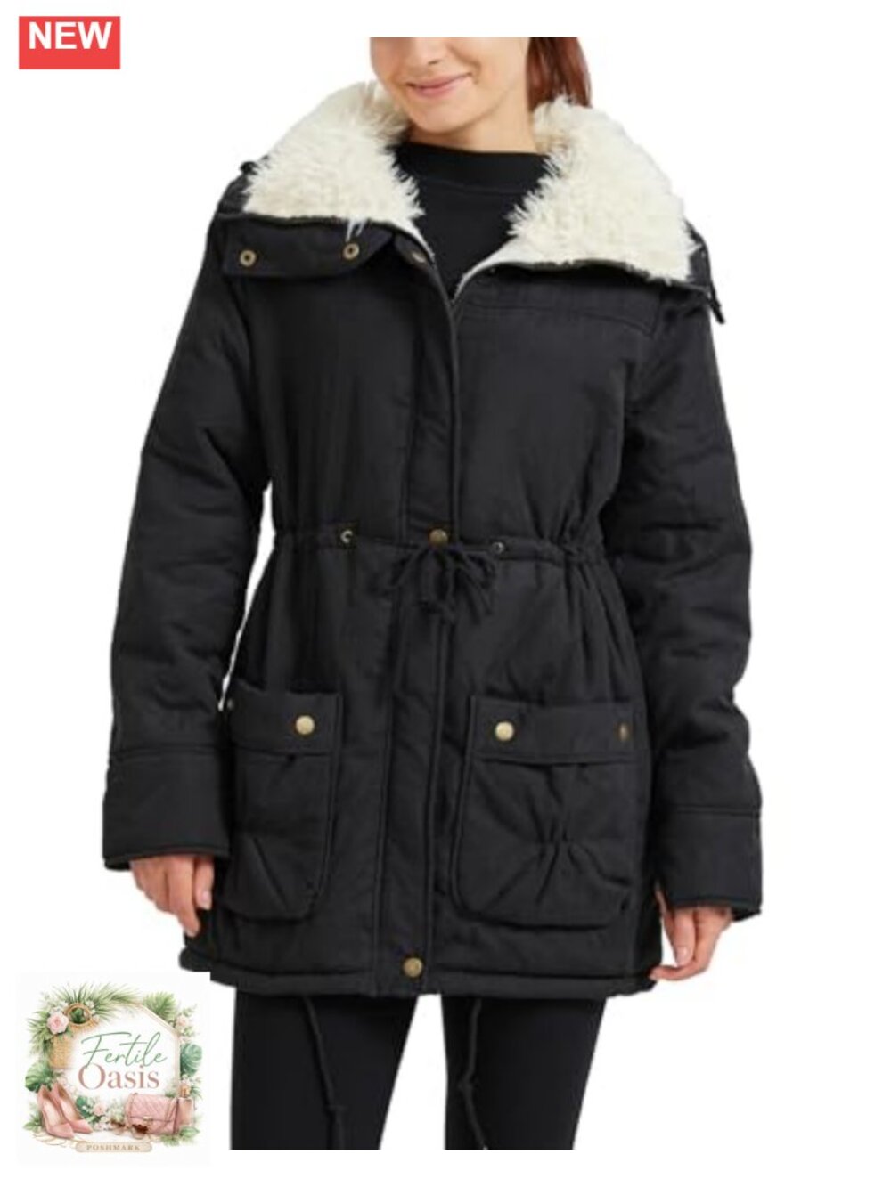 Women's Winter Wool Coat Mid Length - Faux Lamb Wool Lined Jacket Casual